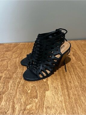 Black Cutout Lace-Up High Heel Sandals